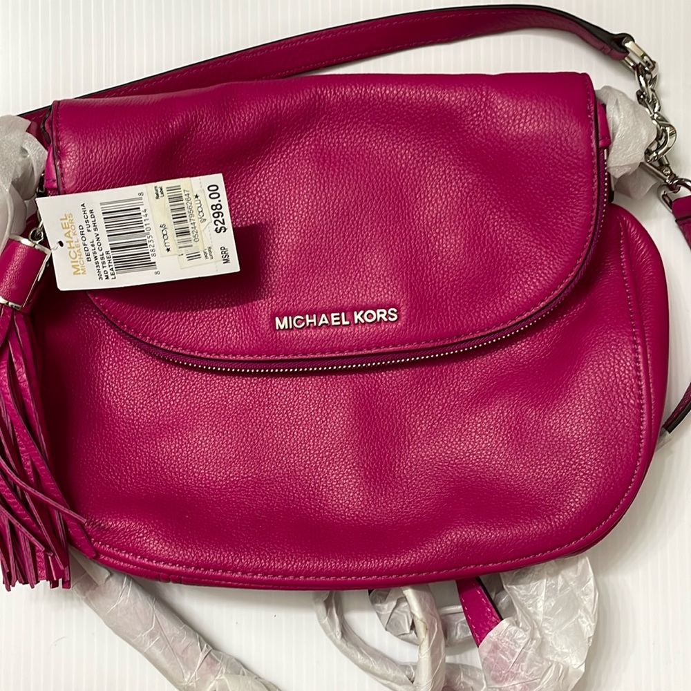 Brand New Fuschia Leather Bag with Tassels